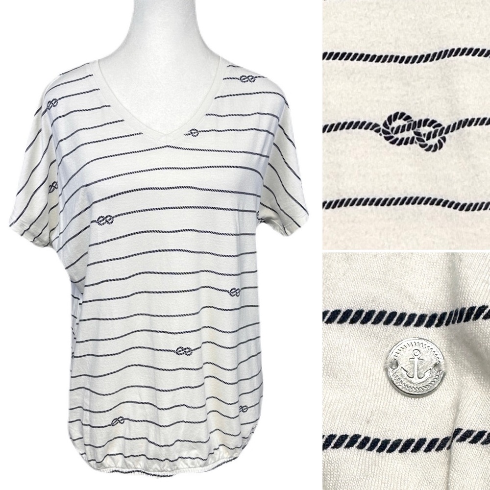 Nautical Rope Sailor Knot Striped Off White Dolman Sleeve Shirt Tchibo Women M*
